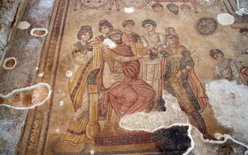 Parte del mito de Pélope e Hipodamía en el mosaico de Noheda