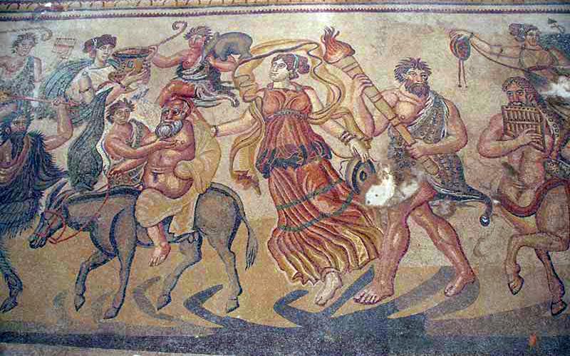 Detalle de la trama dionisíaca del mosaico de Noheda