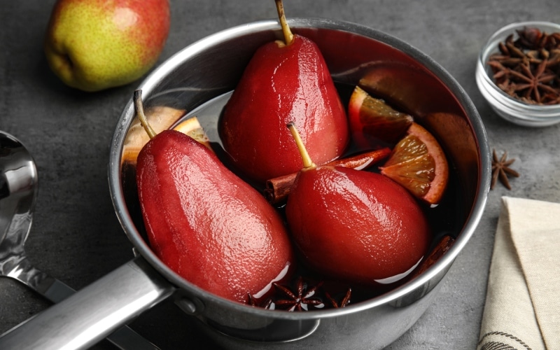 Pears in red wine