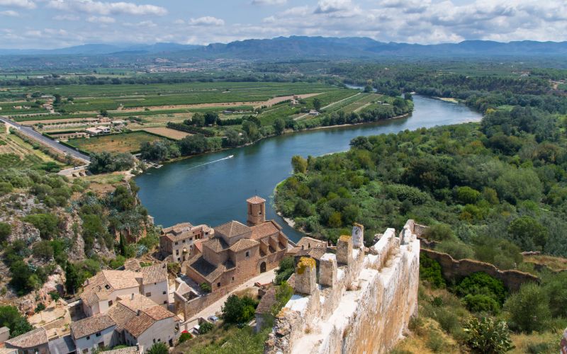 Aerial view of the castle of Miravet, one of the most important castles for the Order of Spanish Templars