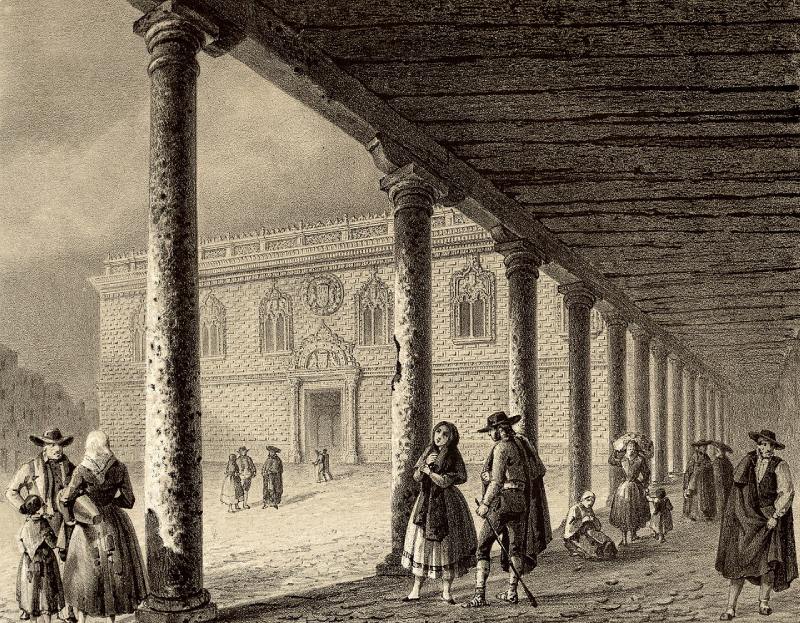 El palacio en una ilustración de Recuerdos y bellezas de España. | José María Quadrado; F. J. Parcerisa