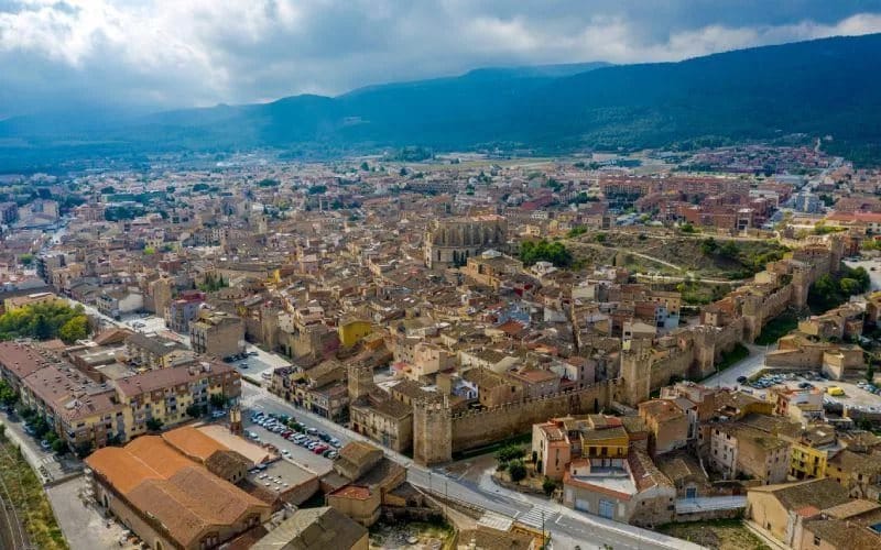 Aerial view of Montblanc, a beautiful village in Tarragona