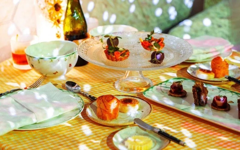 A table with cute little snacks in an expensive restaurant
