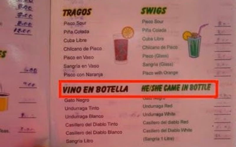 Funny translations of Spanish menus