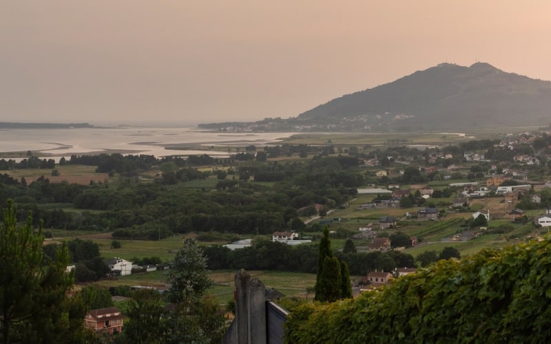 Panoramic view of the Miño River, the Santa Tegra Mountain and A Guarda