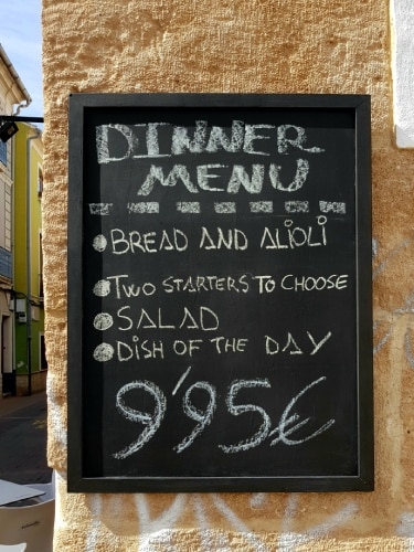 A menu in Denia, Valencian Community
