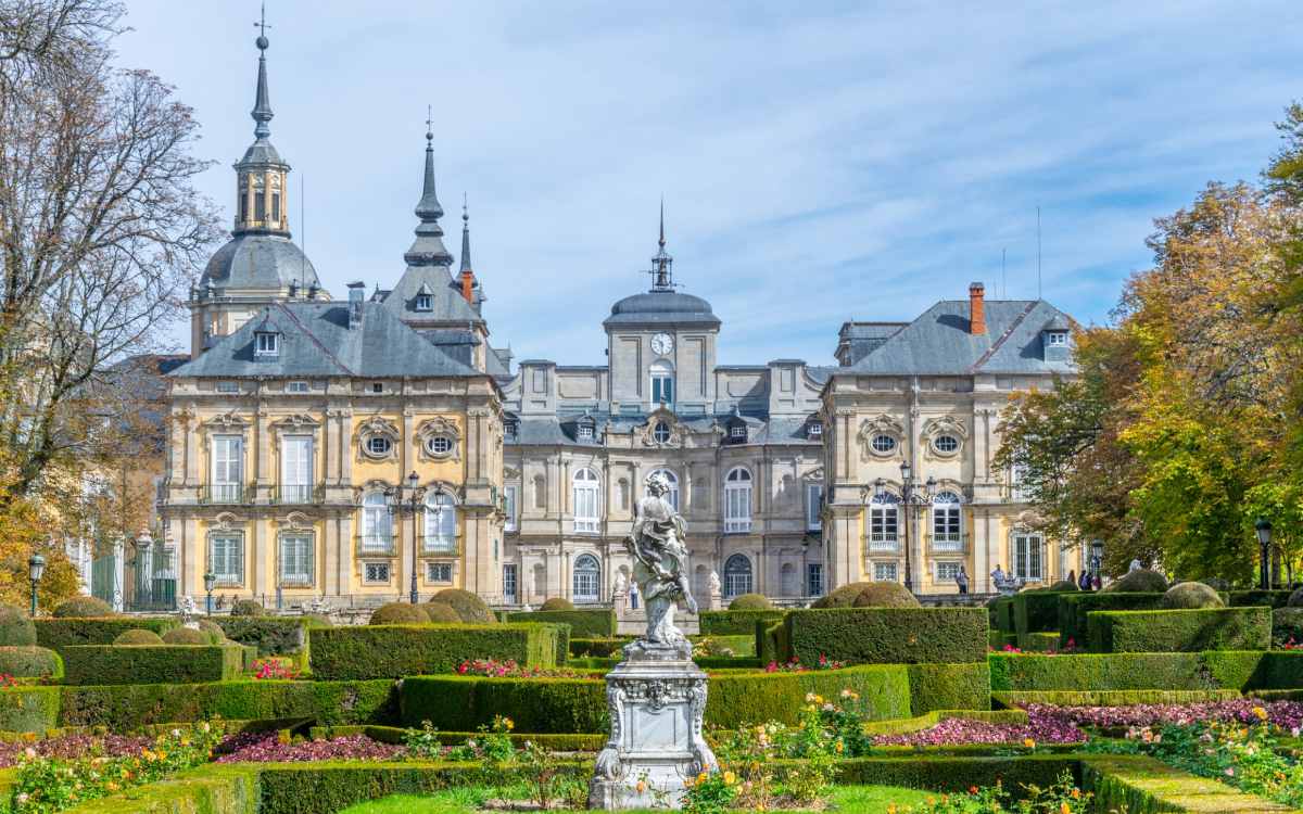 View of the Royal Palace of La Granja de San Ildefonso from its gardens.