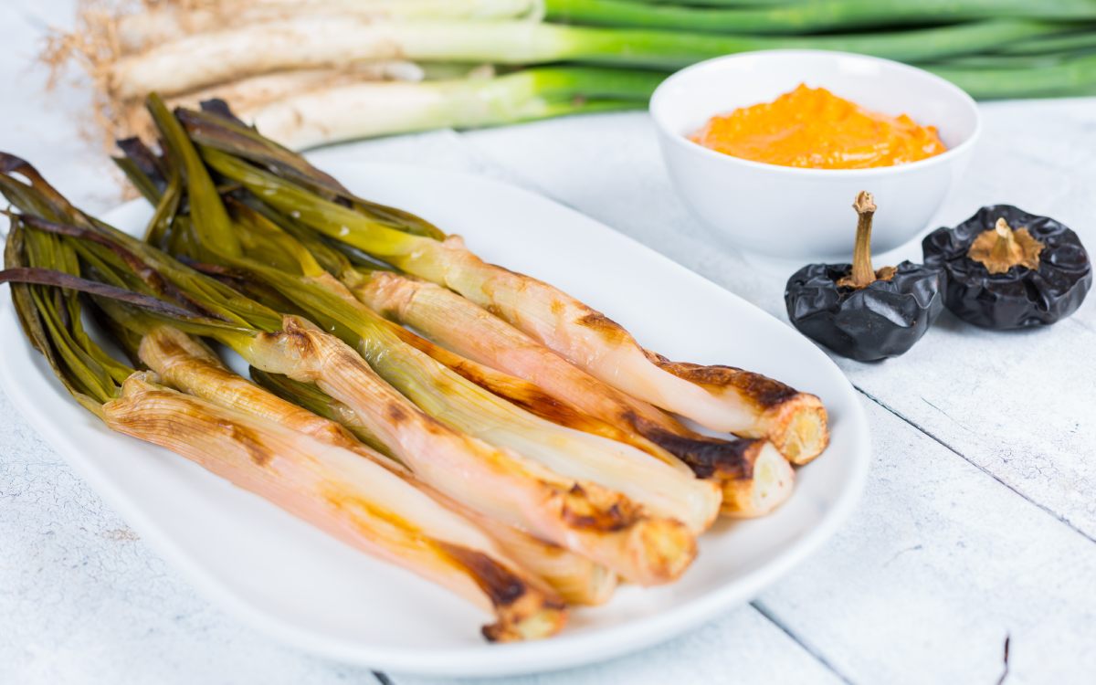 Calçots with romesco sauce.