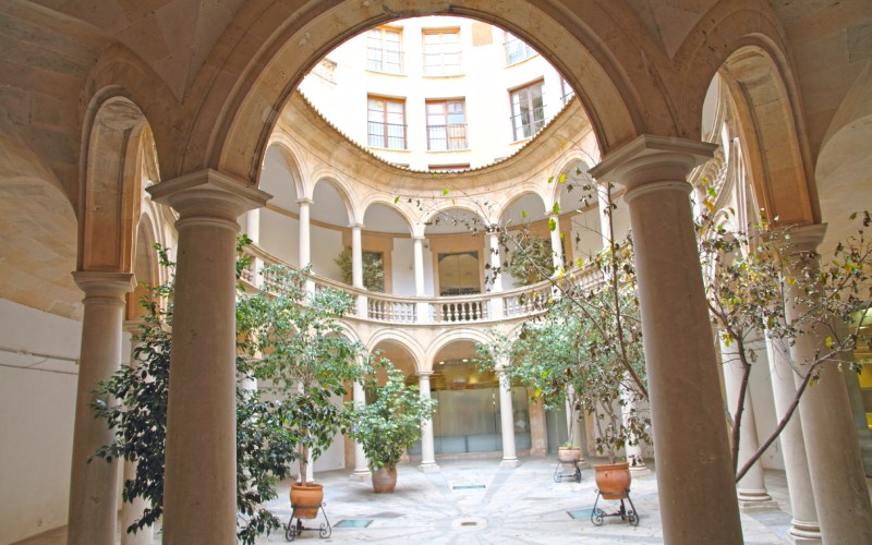 A beautiful courtyard with columns and plants