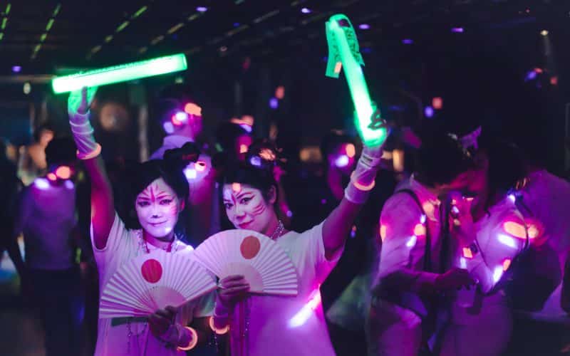 People in costume celebrating Halloween in a nighclub in Japan