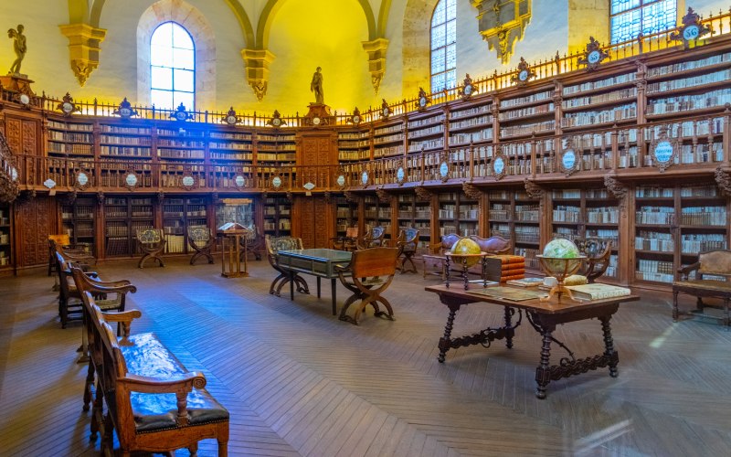 An old library with wooden furniture
