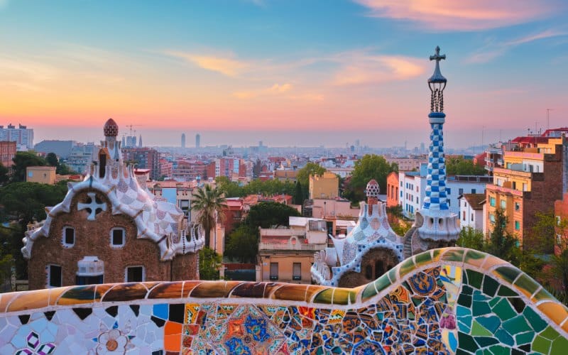 Views of Barcelona at sunset from Park Güell