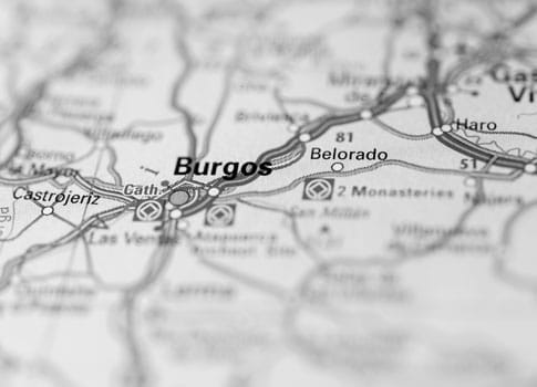Belorado en un mapa de Burgos en blanco y negro