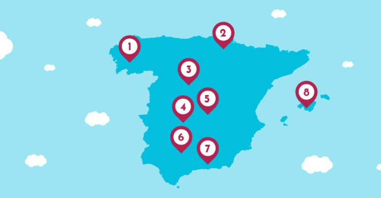 Map of the most beautiful cities in Spain