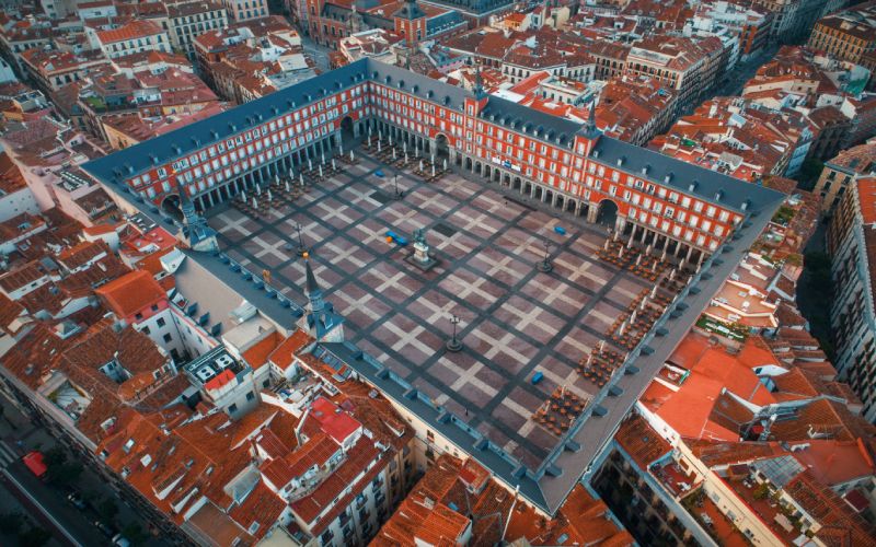 Aerial view of Madrid's Plaza Mayor