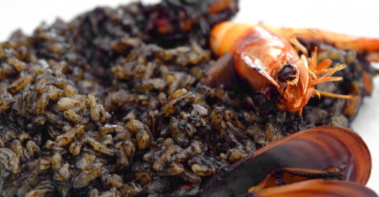 Black rice with alioli, with the best seafood of the eastern coast of Spain
