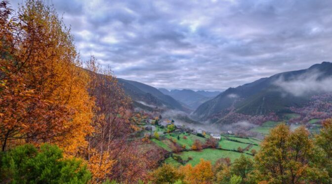 A valley with forests dressed in autumn colours